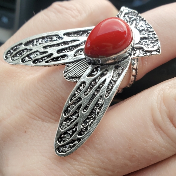 New Coral Flying Insect Silver Ring. - Picture 10 of 14